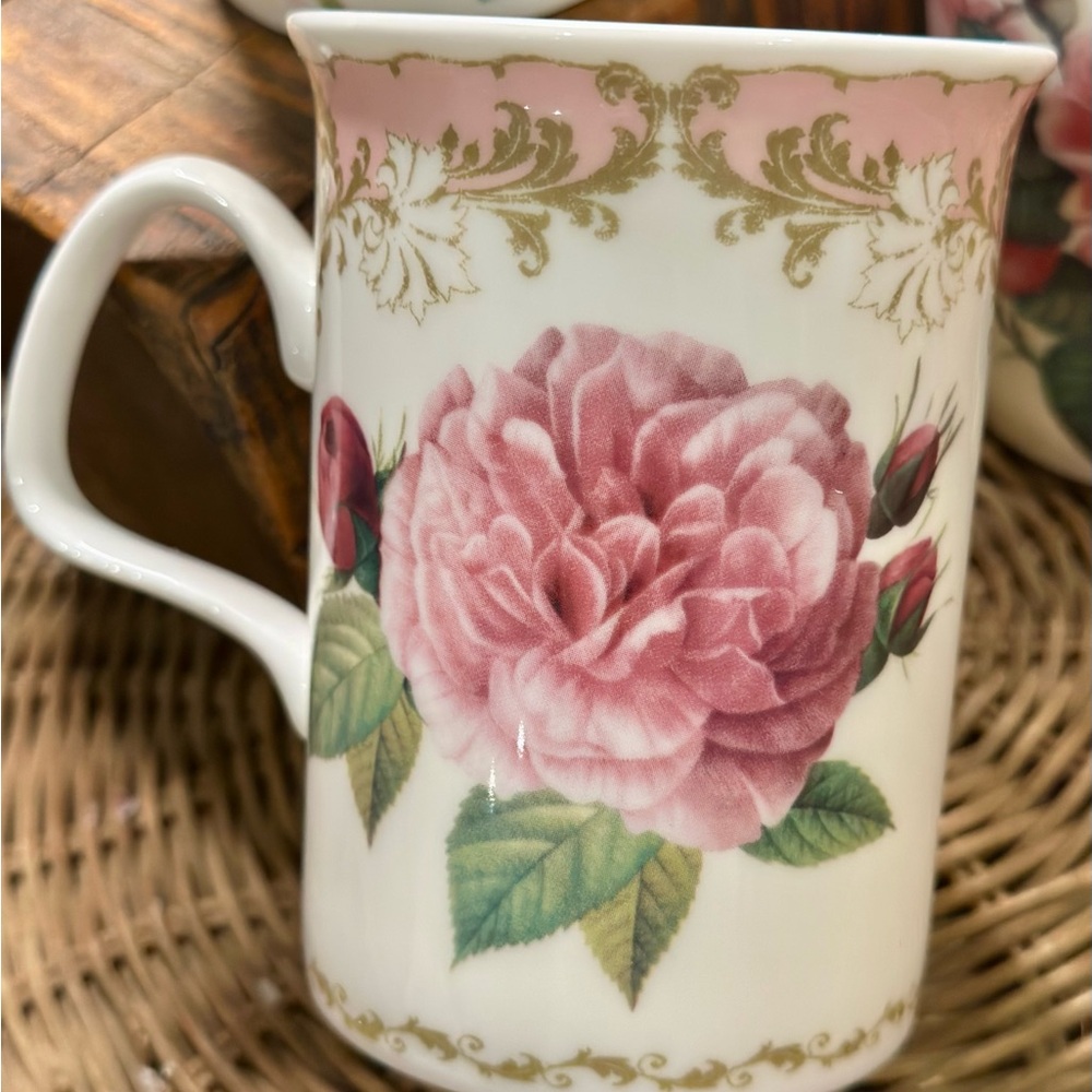 Roy Kirkham Fine Bone China Mugs Rose du Temps Redoute Rose and English Rose - Picture 3 of 13